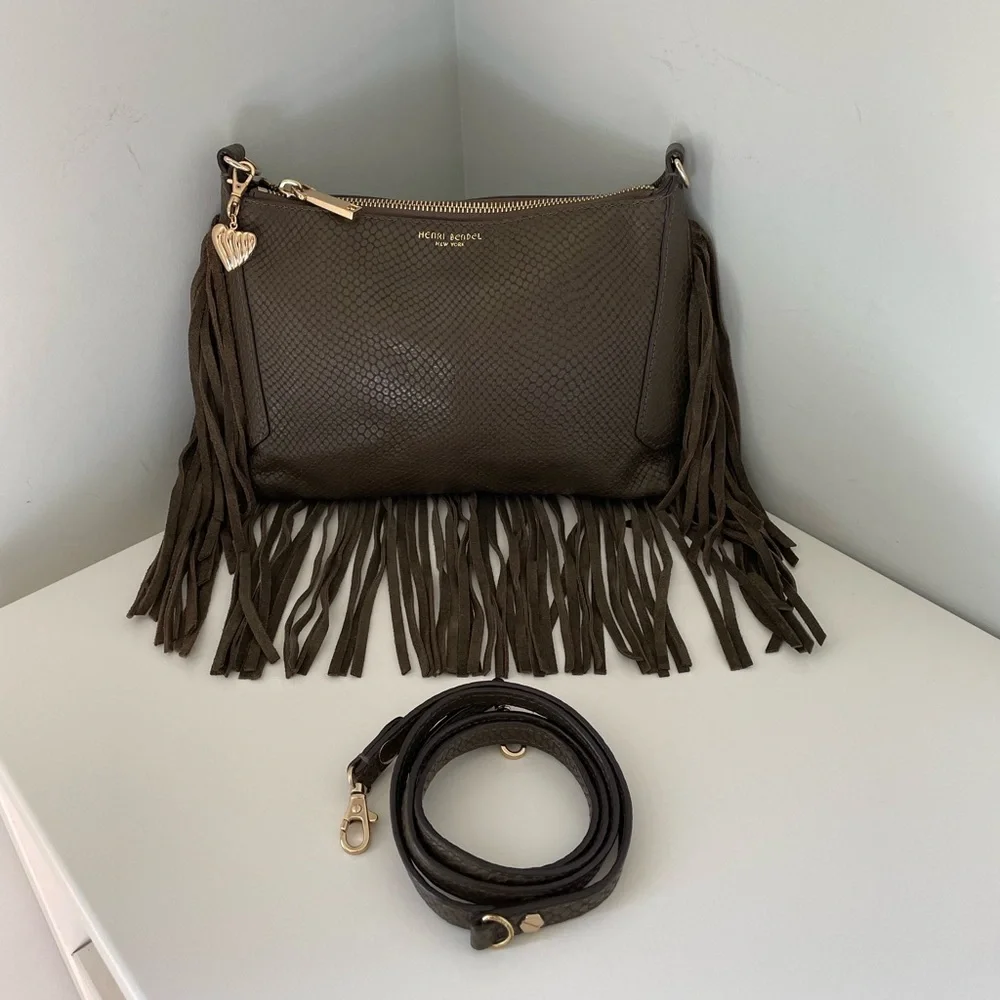 Henri Bendel Fringe Crossbody Bag | Olive Green